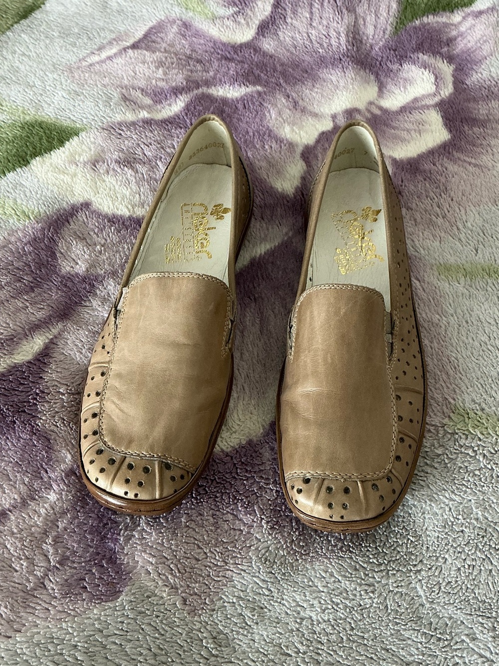 Rieker Women’s Genuine Leather Perforated Slip-On Loafer